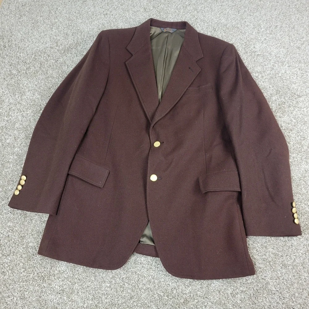 Kuppenheimer Mens 43 Long Solid Brown Tweed‎ Gold Button Blazer 100% Wool USA